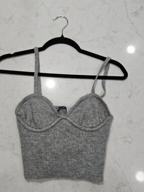 Zara Grey Ribbed Knit Bustier Crop Top